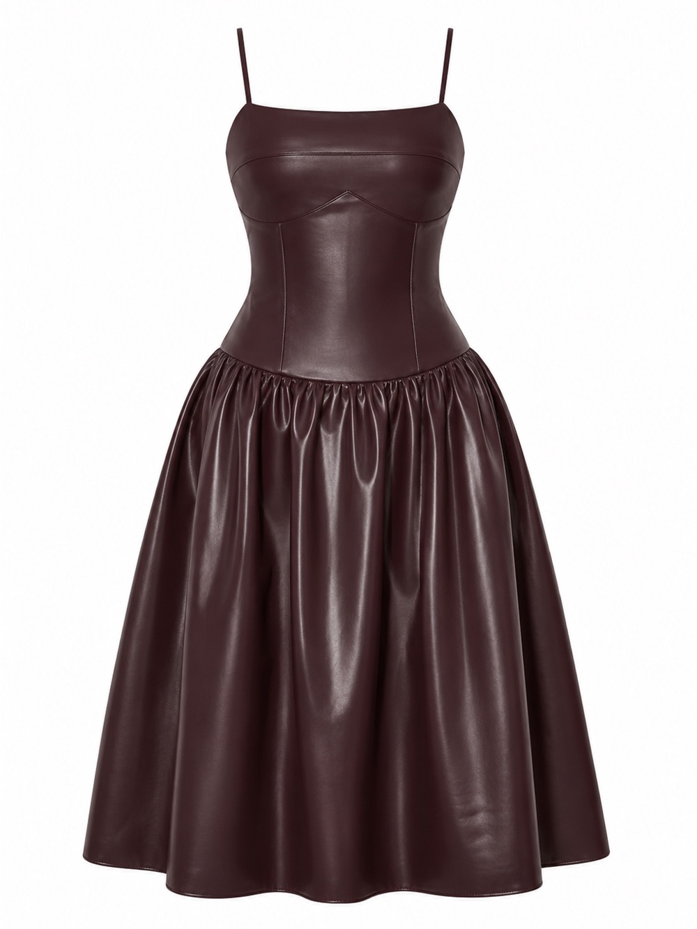 Fashion Nova Wine Faux Leather Midi Dress